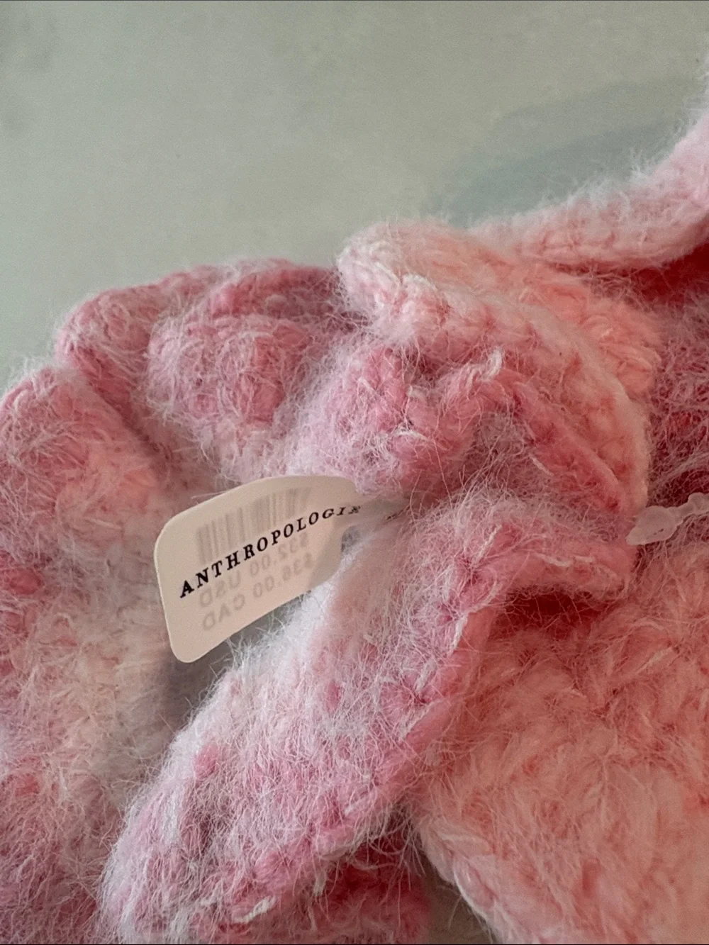 Anthropologie Handmade Pink Fuzzy Knit Scrunchies - Set of 2